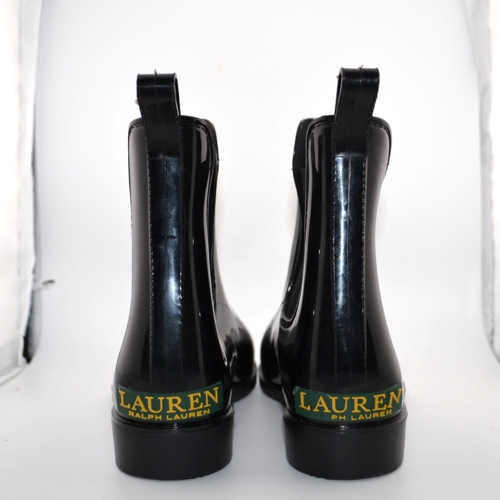 Lauren Ralph Lauren Tally Bo Rai Rain Boots Casual Fall Black 7B Sleek Classic - Picture 6 of 9